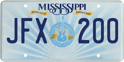 MS license plate JFX200