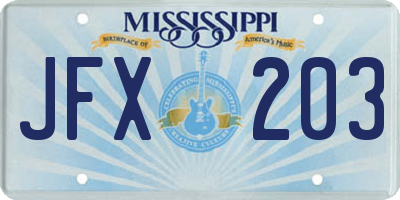 MS license plate JFX203