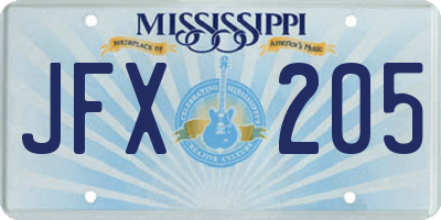 MS license plate JFX205