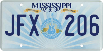 MS license plate JFX206