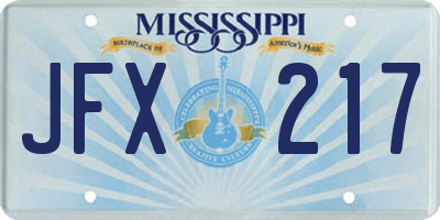 MS license plate JFX217