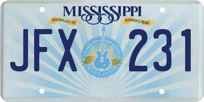 MS license plate JFX231