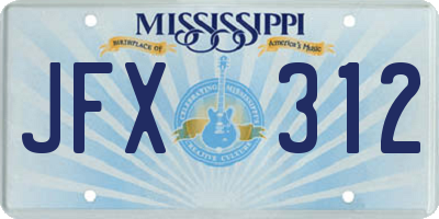 MS license plate JFX312