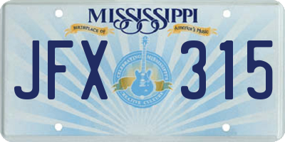 MS license plate JFX315