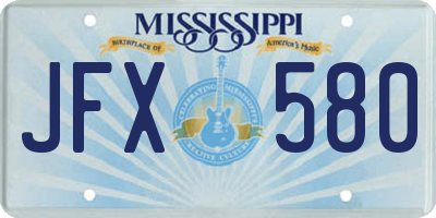 MS license plate JFX580