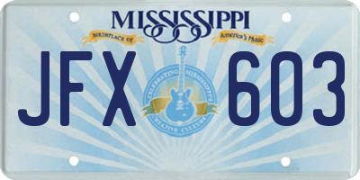 MS license plate JFX603