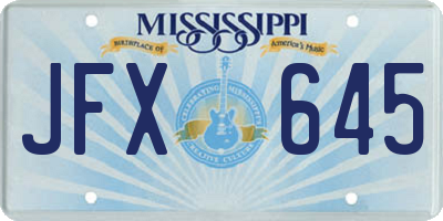 MS license plate JFX645