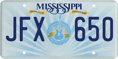 MS license plate JFX650