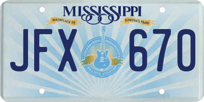 MS license plate JFX670
