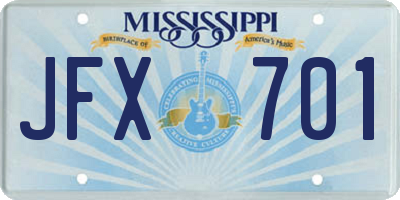 MS license plate JFX701