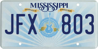 MS license plate JFX803