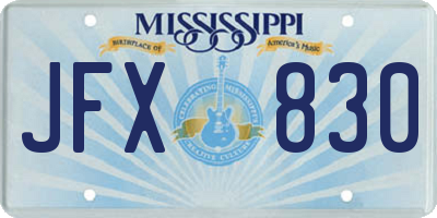 MS license plate JFX830