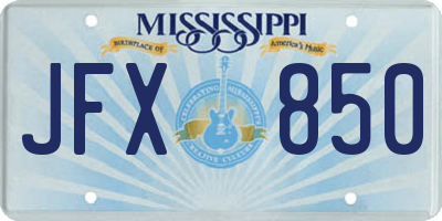 MS license plate JFX850