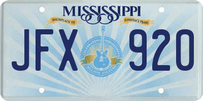 MS license plate JFX920