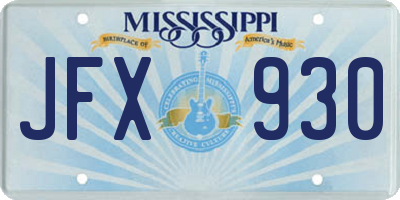 MS license plate JFX930