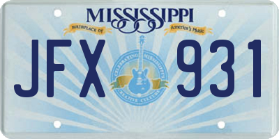 MS license plate JFX931