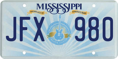 MS license plate JFX980