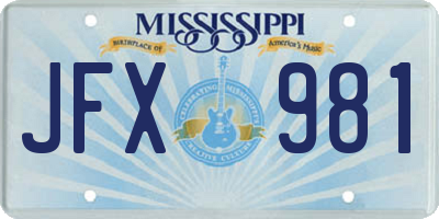 MS license plate JFX981