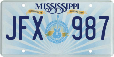 MS license plate JFX987