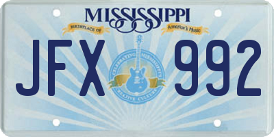 MS license plate JFX992
