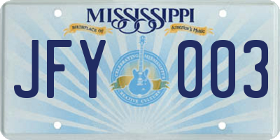 MS license plate JFY003