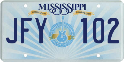 MS license plate JFY102