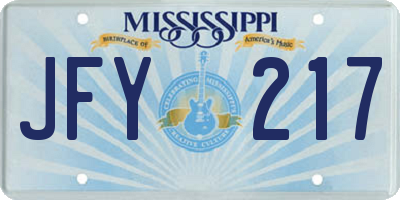 MS license plate JFY217