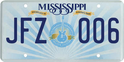 MS license plate JFZ006