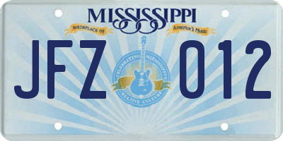 MS license plate JFZ012