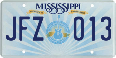MS license plate JFZ013