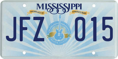 MS license plate JFZ015