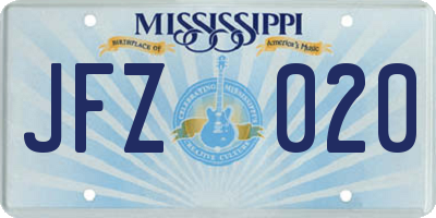 MS license plate JFZ020