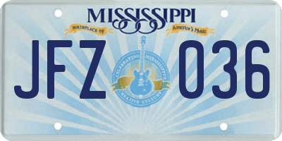 MS license plate JFZ036
