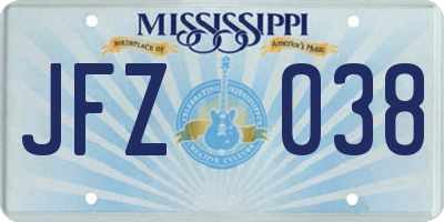 MS license plate JFZ038