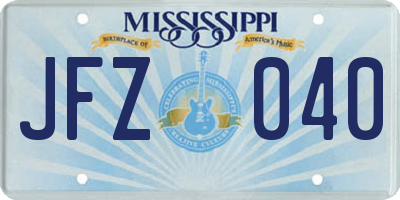 MS license plate JFZ040