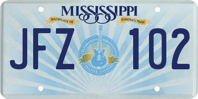 MS license plate JFZ102