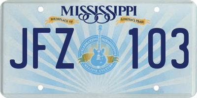 MS license plate JFZ103
