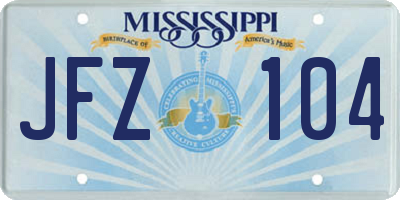 MS license plate JFZ104
