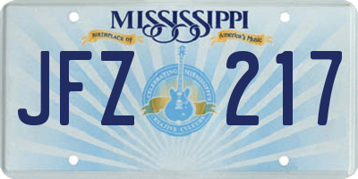MS license plate JFZ217