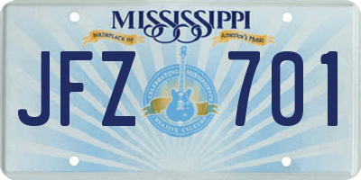 MS license plate JFZ701