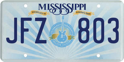 MS license plate JFZ803