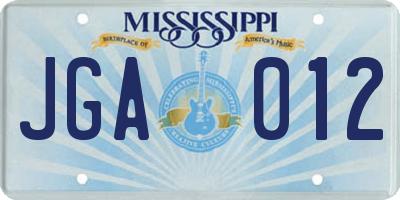 MS license plate JGA012
