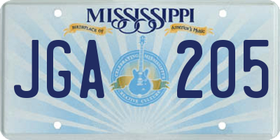 MS license plate JGA205