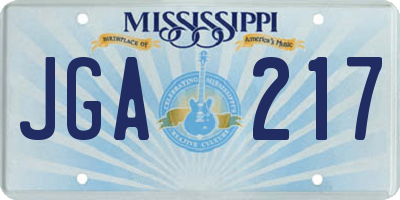 MS license plate JGA217