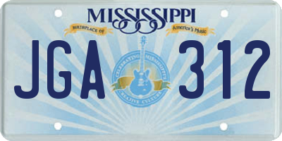 MS license plate JGA312