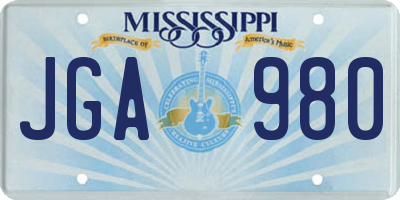 MS license plate JGA980