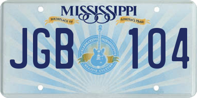 MS license plate JGB104