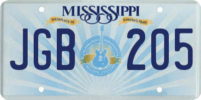 MS license plate JGB205