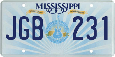 MS license plate JGB231
