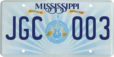 MS license plate JGC003